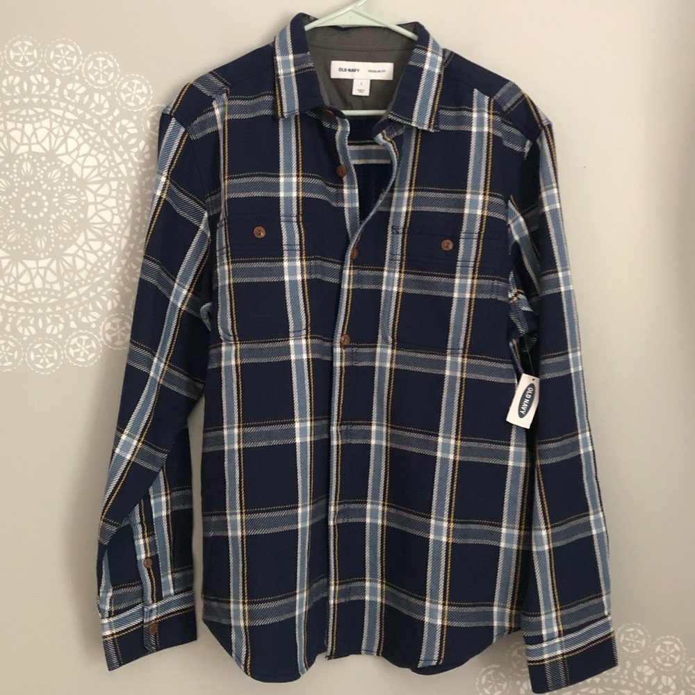 Old Navy Large Men's Blue Plaid Shirt/Jacket Button Up Pockets